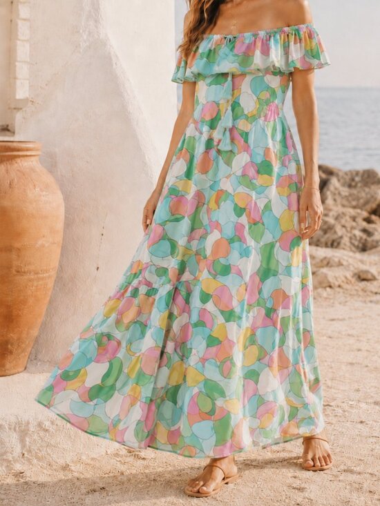 Japna Dresses & Skirts - Japna Abstract Graphic Print Rayon Strapless Maxi Dress Multicolor Size L Boho